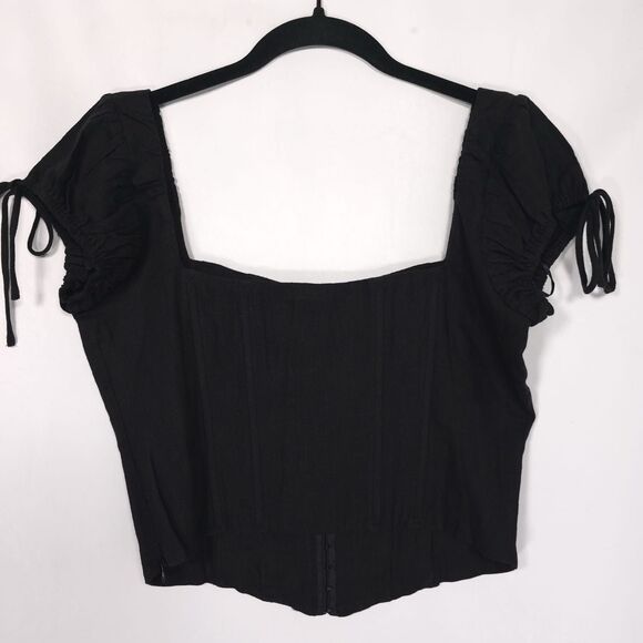 NWT NIA Women’s Corset Size L Domenico Black LINEN Blend Top Tie Sleeve NT-1156 - Picture 5 of 9